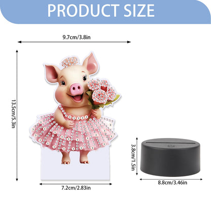 JISHSHAY Diamond Painting Night Light Diamond Art Table Lamps Gem Art LED Lights Gem Painting Desk Lamp Mosaic Kits for Adults DIY Kits for Adults Paint by Numbers with Special Drills Pig Skirt