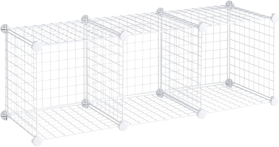 Rubbermaid 3 Piece Stackable Storage Wire Cube Set, Easy Assemble, White, Multi-Use Home Organizer for Closet/Toys