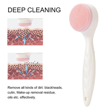 2 Pack Silicone Face Scrubber Exfoliating Brush, Manual Handheld Facial Cleansing Brush Blackhead Scrubber, Soft Bristles Waterproof for Face Skincare (Round-Pink)