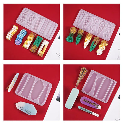 FineInno 10Pcs Barrette Resin Molds,DIY Hair Pin Casting Mold,Hair Clip Mold,Strip Silicone Molds,Jewelry Molds for Epoxy Resin,Hair Pin,Bookmark,Pendant