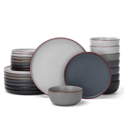 Famiware Mercury 24 Pieces Dinnerware Sets, Plates and Bowls Sets for 8, Microwave and Dishwasher Safe Dish Set, Multi-color