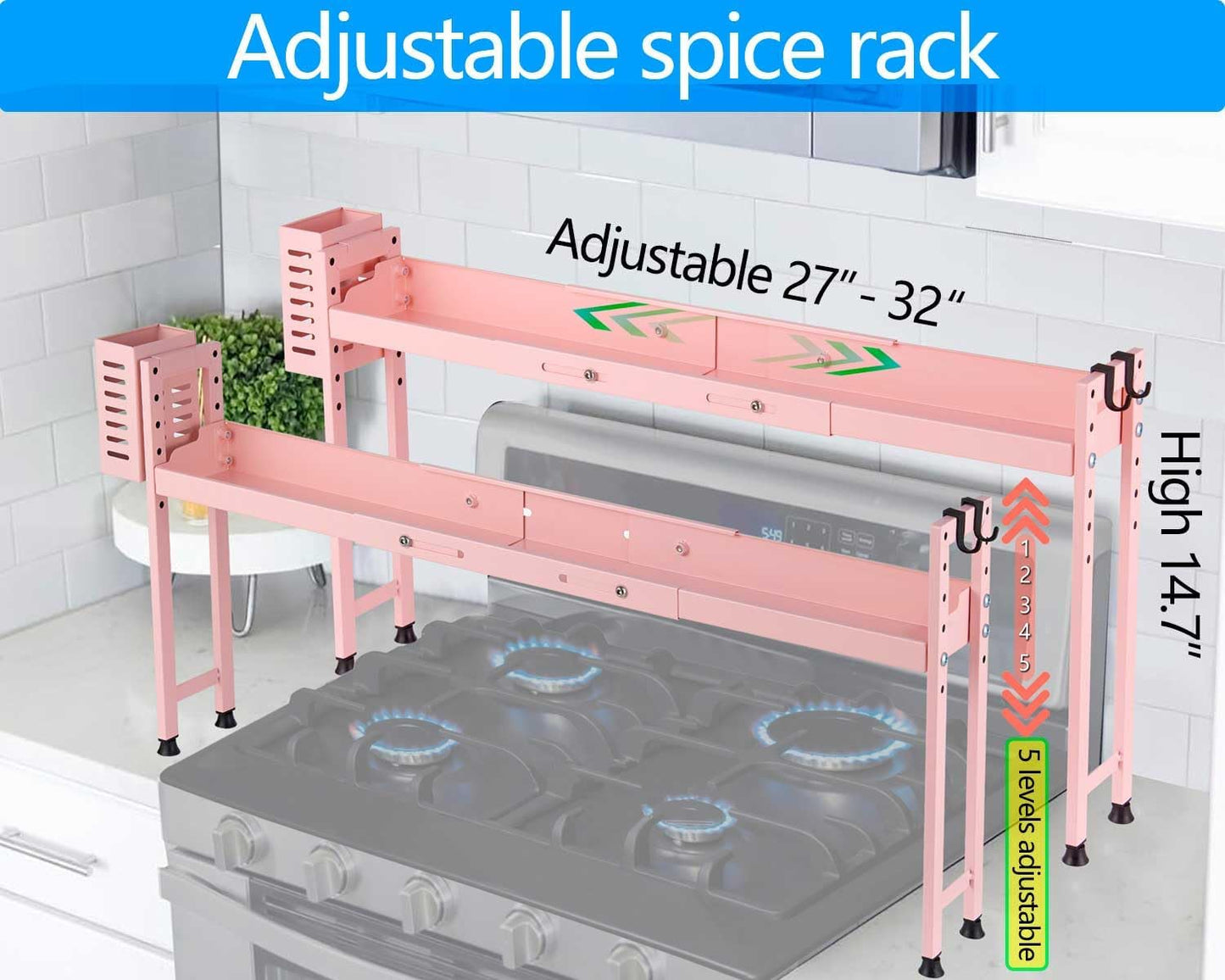27 32 Inches Countertop Horynar Over Stove Shelf Stove Top Organizer Shelf for Kitchen with Extra Basket and Hooks