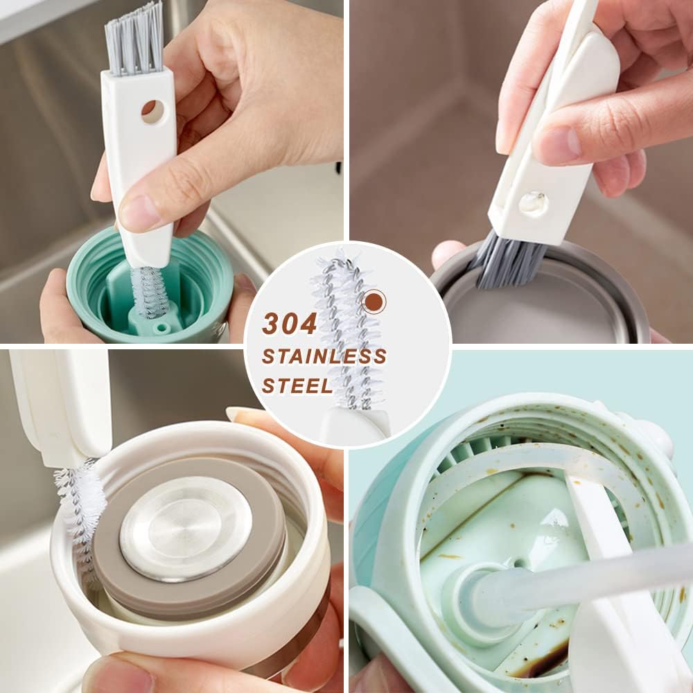 Bottle Cleaning Brush Set, 3pcs Long Handle Silicone Cleaner Brushes + Thermos Lid Cup Brush + Drinking Straw Brush