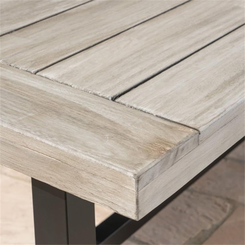 GDFStudio Cassie Outdoor Modern Industrial 3 Piece Acacia Wood Picnic Dining Set with Benches, Sandblasted Light Gray and Black Rustic Metal