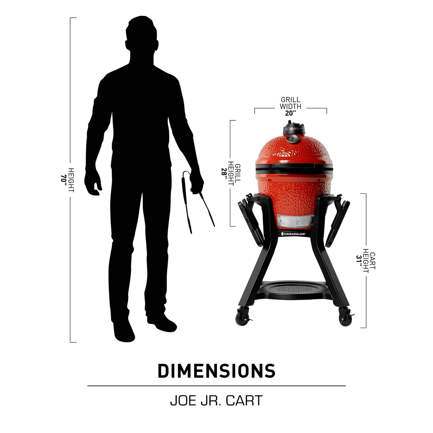 Cart with Shelves for Joe Jr Small Kamado Grill, Black Grill Stand, Model KJ15112524