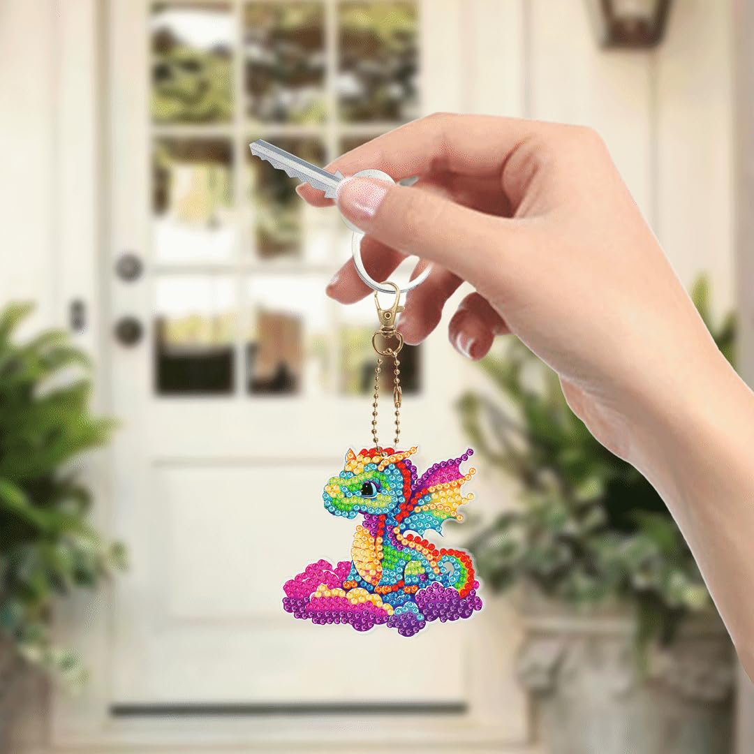YUE ZHE 6 PCS Diamond Painting Keychains Double Sided Dragon Diamond Art Kits for Adults DIY 5D Painting Keychains Ornaments for Adults Beginners DIY Crafts Decor