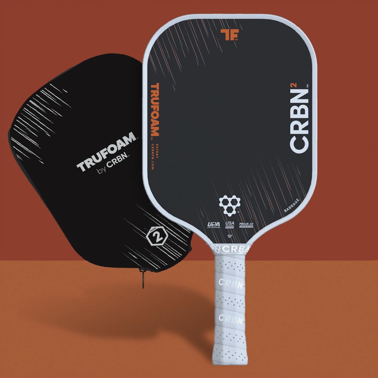 CRBN Pickleball - TruFoam Barrage 2 Pickleball Paddle - Square Shape - Carbon Fiber Pickleball Paddle - 100% Foam Floating Core Designed for Maximum Power, 14mm
