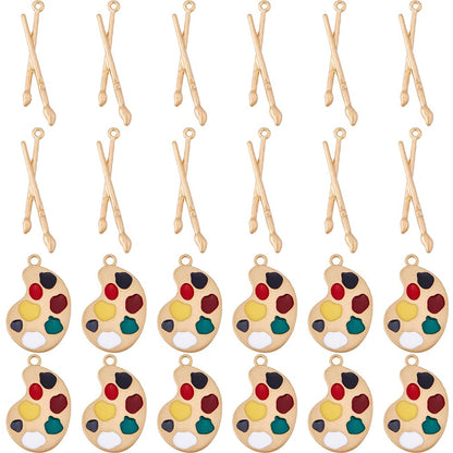 DICOSMETIC 24Pcs 2 Styles Artist Paint Charms Alloy Paint Brush Palette Charms Matte Gold Enamel Art Paintbrush Charm Art Teacher Gifts for DIY Necklace Earring Jewelry Making