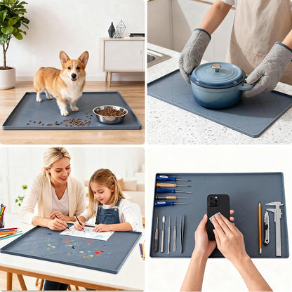 HDFAZHM Under Sink Mats for Kitchen : Waterproof 19" x 22" Under-Sink Organizers Sink Mat Protectors, Flexible Silicone Drip Tray Pet Food Mats Kitchen Bathroom Drawer Shelf and Cabinet Liner, Grey