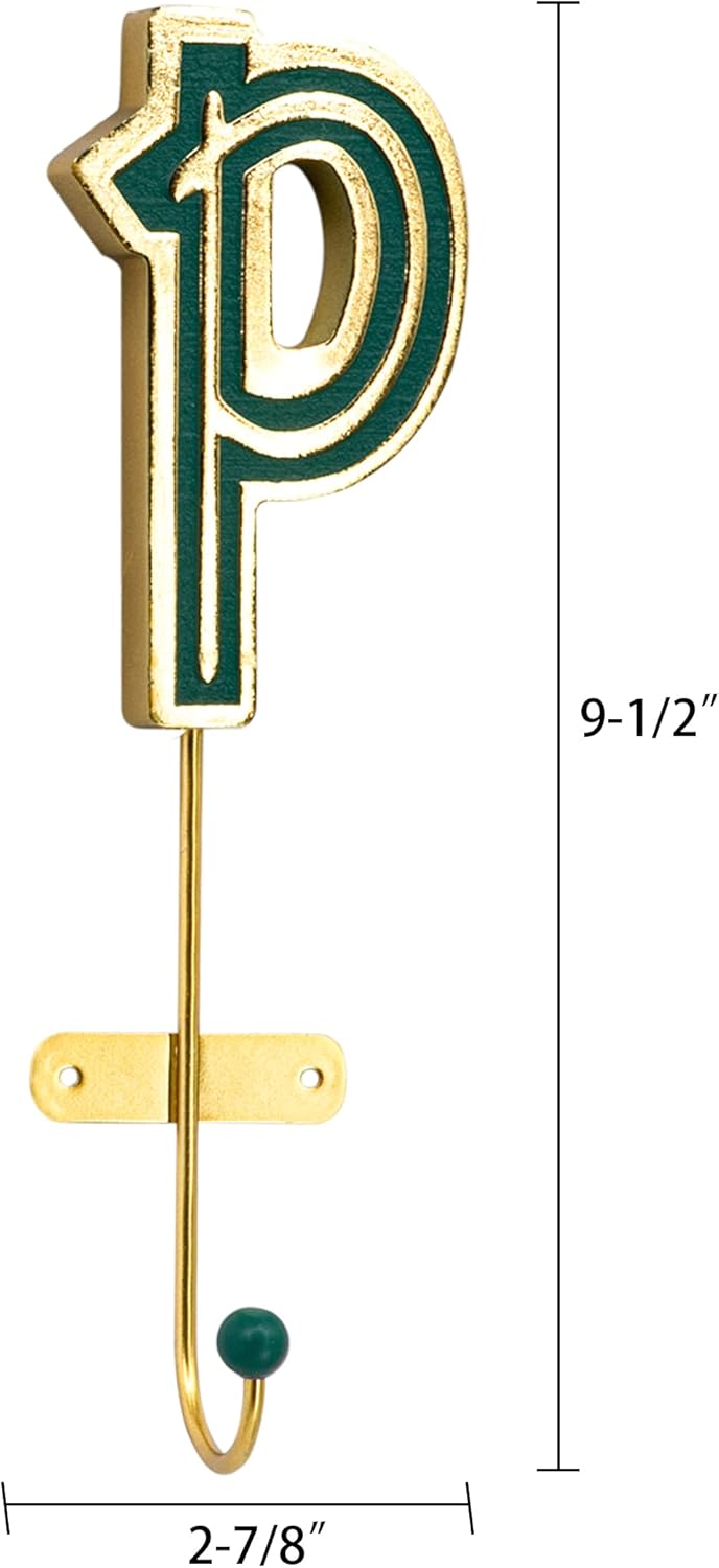 COLLECTIVE HOME Monogram Wall Hooks, Wall Mounted Hooks for Hanging, Decorative Wall Hangers for Coat, Scarf, Bag (P)