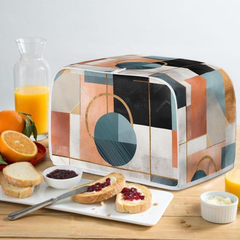 Four Slice Toaster Cover, Modern Geometric Circle Kitchen Appliance Cover with Hang Loop