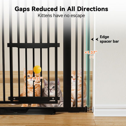 COMOMY 71" Extra Tall Pet Gate for Cats, 29.5-43" Extra Wide Cat Gate with Adjustable Cat Door, Pressure Mounted Easy Walk Through Pet Gate with Door for Stairs, Doorways, Kitchen(Black)
