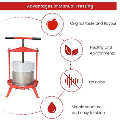 3.69 Gallon Heavy-duty Cross-beam Stainless Steel Fruit and Wine Press with 2 Pack Washable Filter Bag