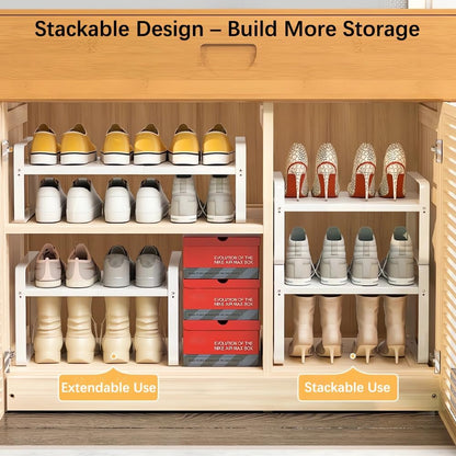 1-Tier (H:10"), 14.9"-23.6", Closet, Pack Expandable Metal Shoe Rack Adjustable Width Heavy-Duty Free-Standing Shoe