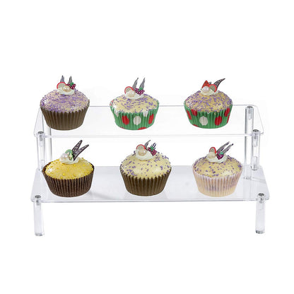 BYCY Acrylic Clear 2-Tier Riser Display Shelf for Figures, Desserts Holder, Collections Organizer and Cosmetic Items Shelf (12" x 6.9" x 4.25")