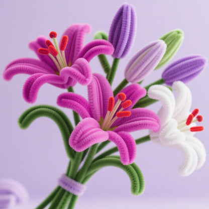 ASTARON 521 Pcs Pipe Cleaners Craft Set, 5 Colors Pipe Cleaners Bulk Pastel Chenille Stems for Craft Pipe Cleaner Flowers Making Kit with Floral Wires, Gardening Tape (Purple Series)