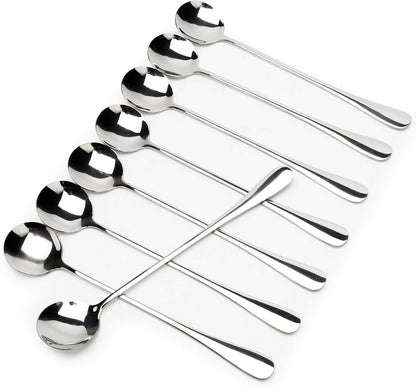 Long-handled Ice Tea Spoon, Cocktail Stir Spoons, Stainless Steel Coffee Spoons, Ice Cream Scoop Set of 8 (Silver)