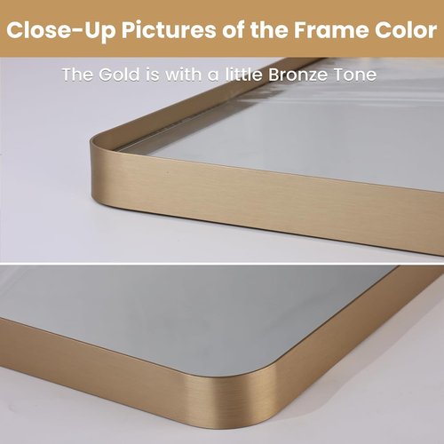 LOAAO Gold Bathroom Mirror - 36”X36” Rounded Rectangle Design, Anti-Rust Tempered Glass, Wall-Mounted