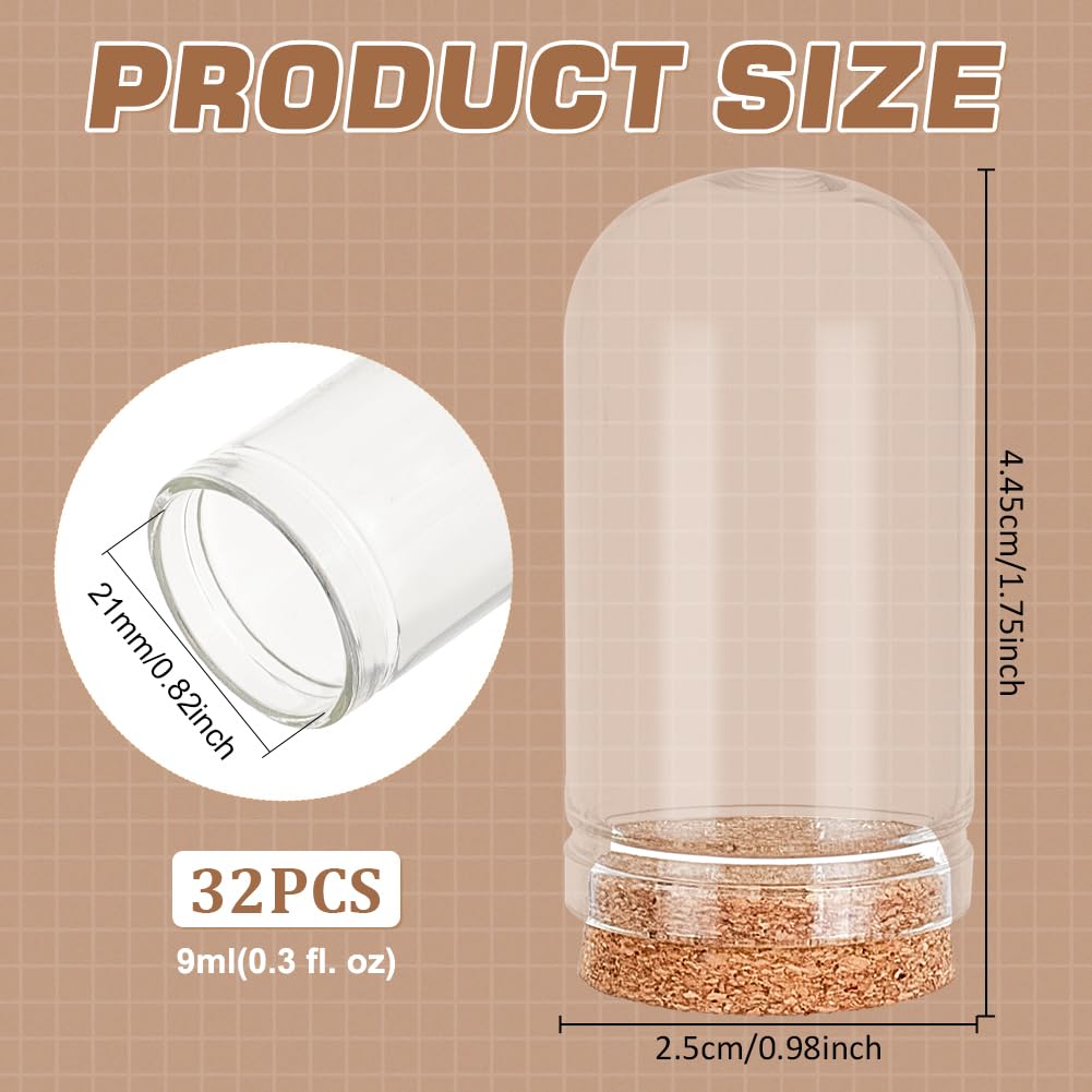 BENECREAT 32Pack 15ml Glass Jars Decorative Bottles with Cork Stoppers Display Dome Glass Display Cloche for Wedding Party Favors, Arts, Mother's Day Decorations