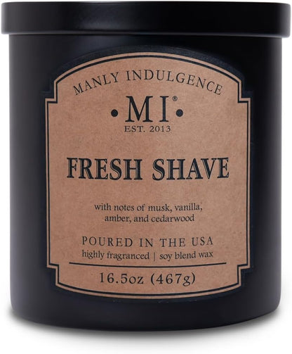 2 16.5 oz, 60H Manly Indulgence Fresh Shave Scented Candles for Men, Wick, Premium Soy Blend Wax, Burn, Candles