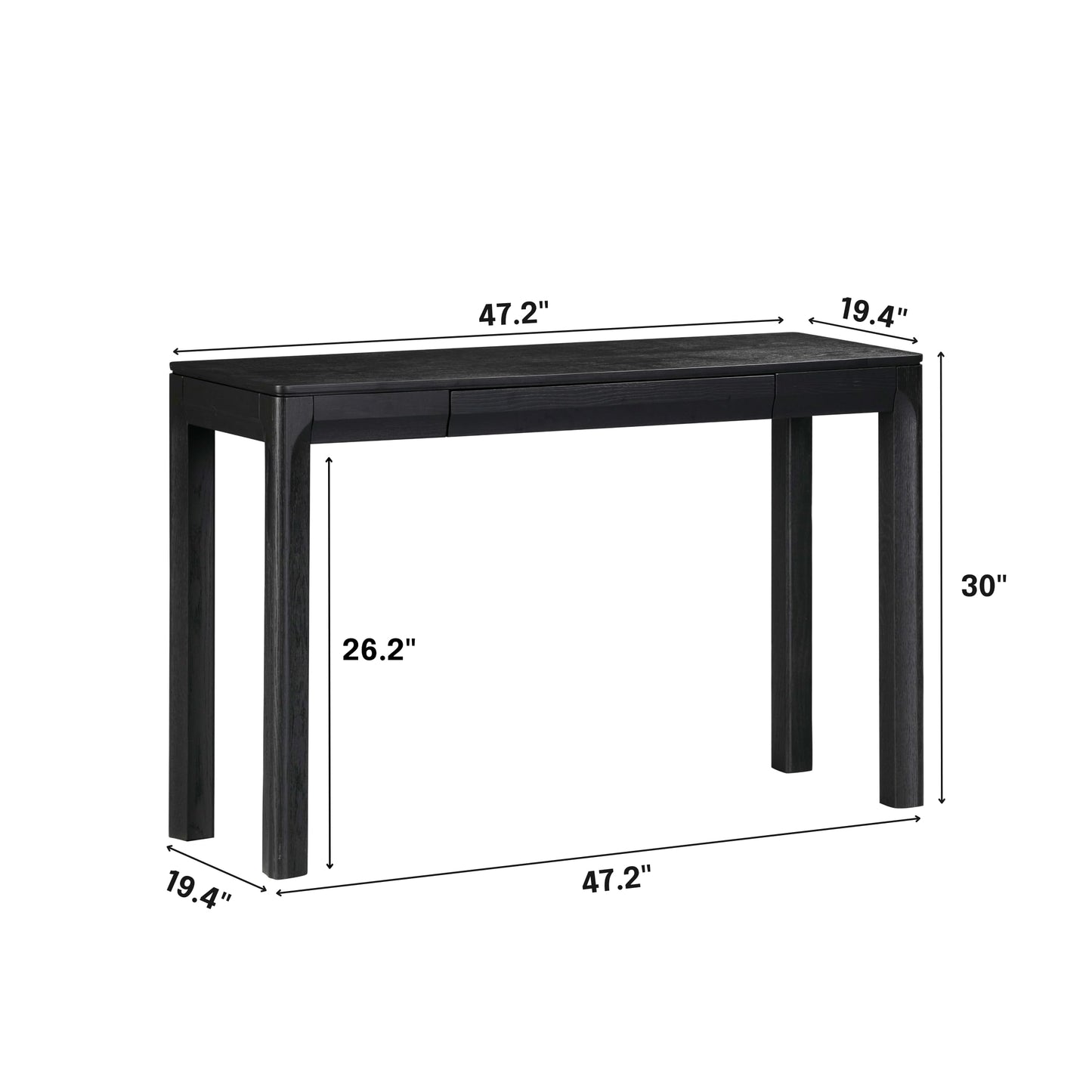 NTC Flow 47-Inch Console Table, Modern Solid Wood Entryway Table with Hidden Drawer, Waterproof & Heat Resistant, Narrow Table for Hallway, Living Room & Foyer, Burnt Black