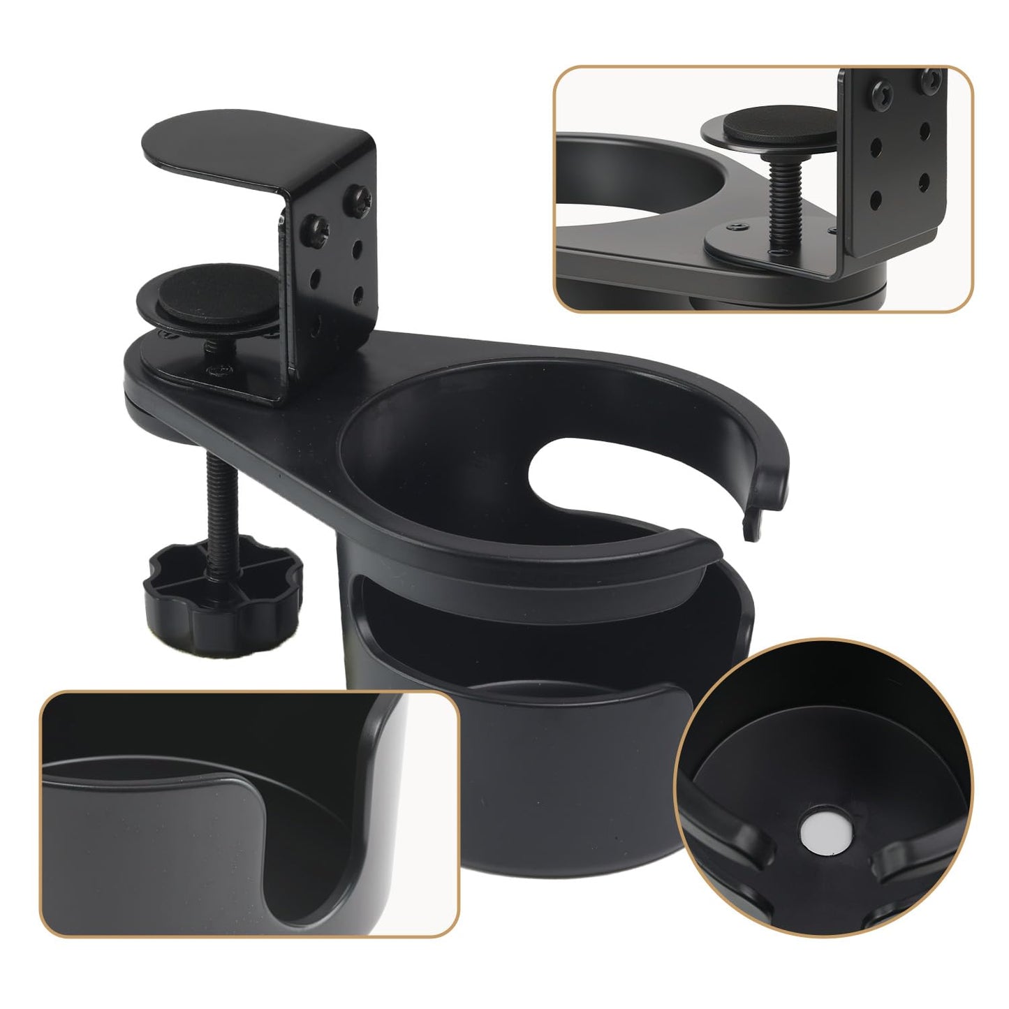DecBeLiv 360° Rotating Cup Holder Under Desk Anti Spill Space Saving for Home Office Camping for Mugs, Glass, Heavy Drink