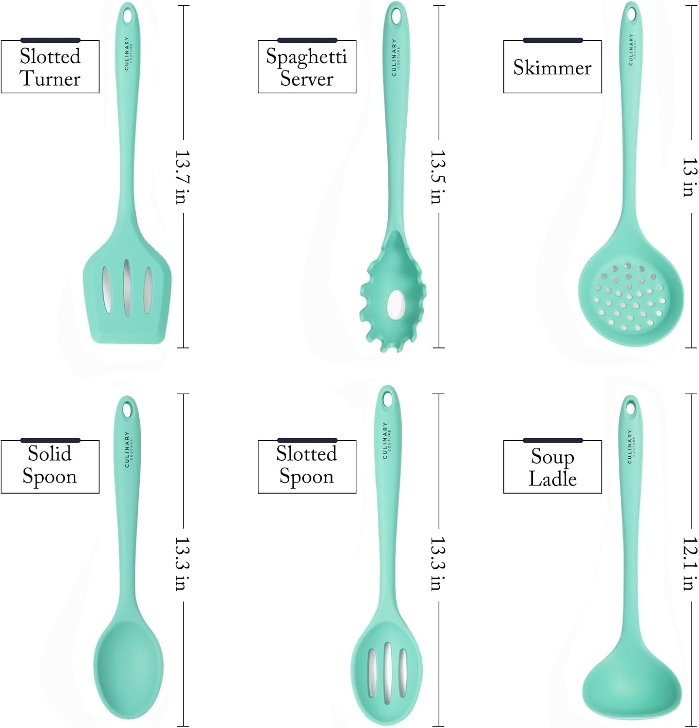 Culinary Couture Aqua Sky Silicone Cooking Utensils Set - Heat Resistant Kitchen Tools with Bonus Recipe Ebook
