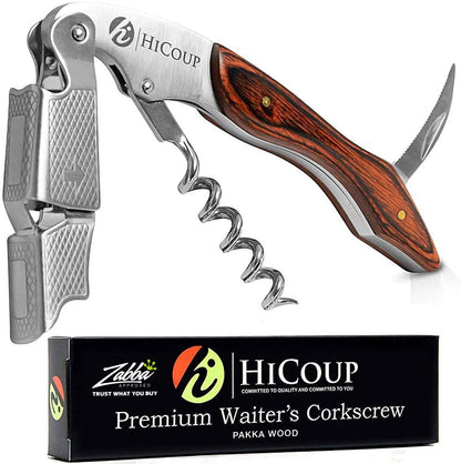 Hicoup Wine Opener - Professional Corkscrews for Wine Bottles with Foil Cutter & Cap Remover - Manual Wine Key for Home