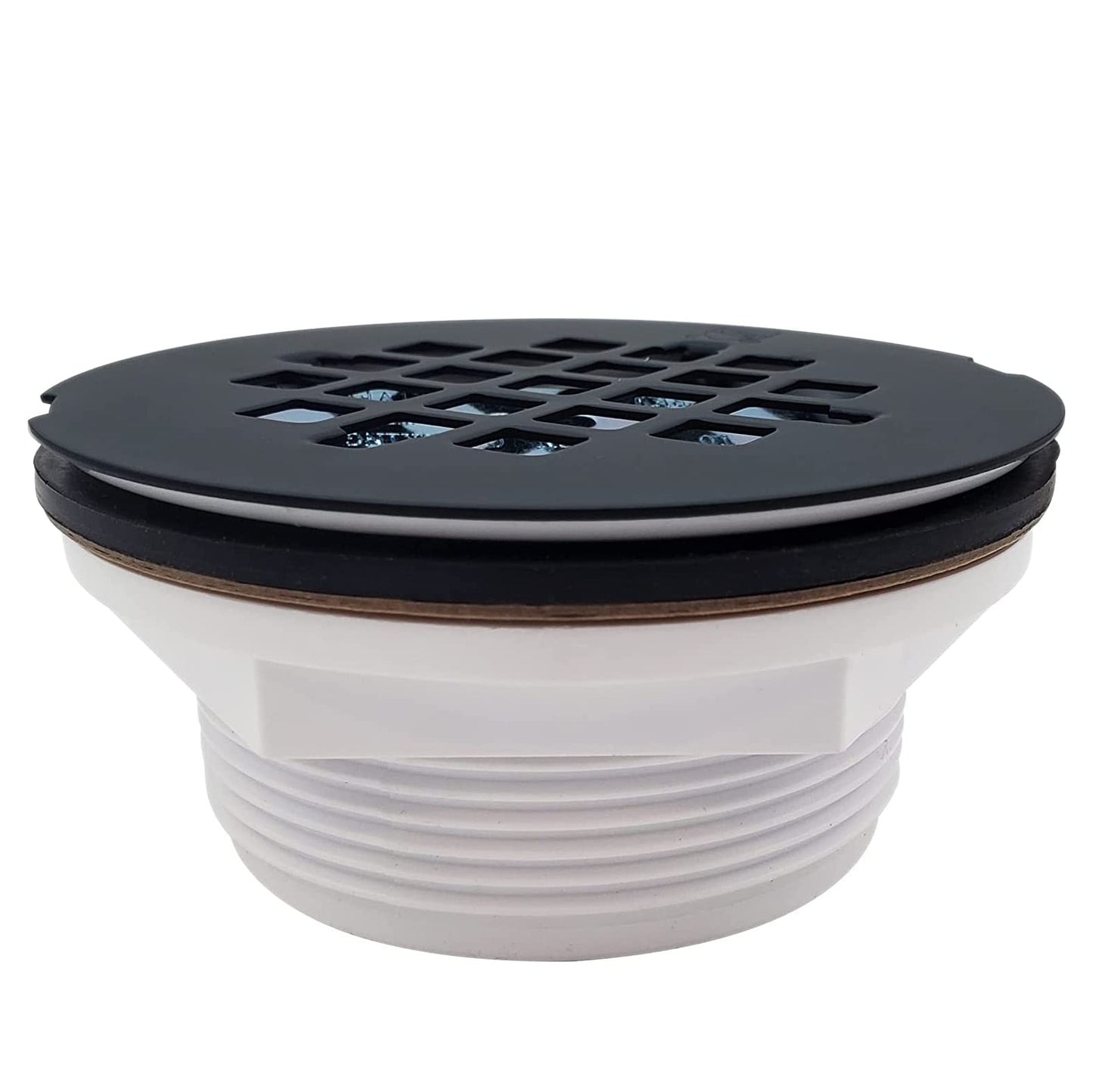 Westbrass A206P-62 2" No-Caulk PVC Compression Shower Drain with 4-1/4" Round Grid Cover, Matte Black