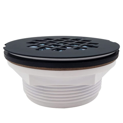 Westbrass A206P-62 2" No-Caulk PVC Compression Shower Drain with 4-1/4" Round Grid Cover, Matte Black