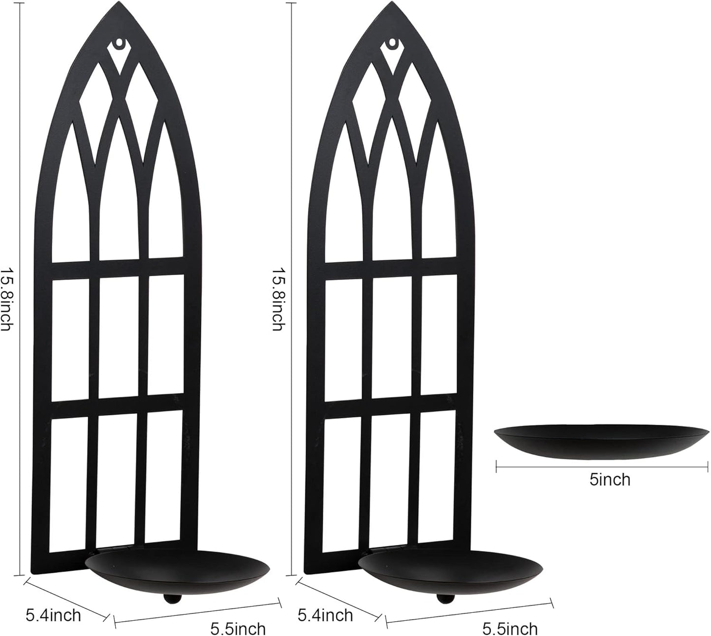 15.8'' Set Set 2 HPC Decor Candle Sconce of Two- Black Metal Candle Wall Sconces- Wall Sconce Candle Holder - Sconces