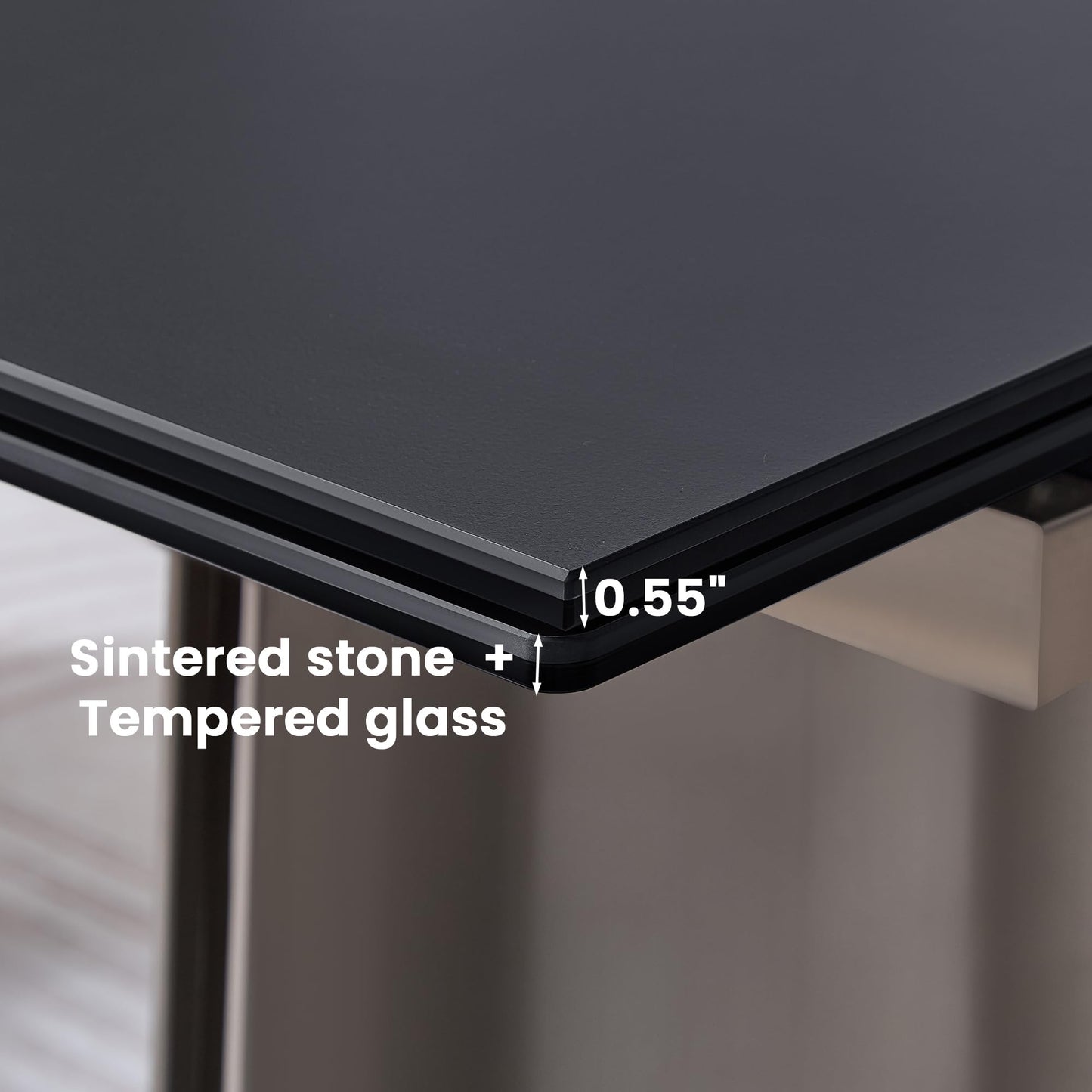 TimesGate Extendable Dining Table for 8-12 Seat, Flexible Stretch, Tabletop Made from Rock Plate and Tempered Glass, Stable Stainless Steel Brushed Table Legs, 35.4"D x 106.3"W x 30.7"H, Pure Black