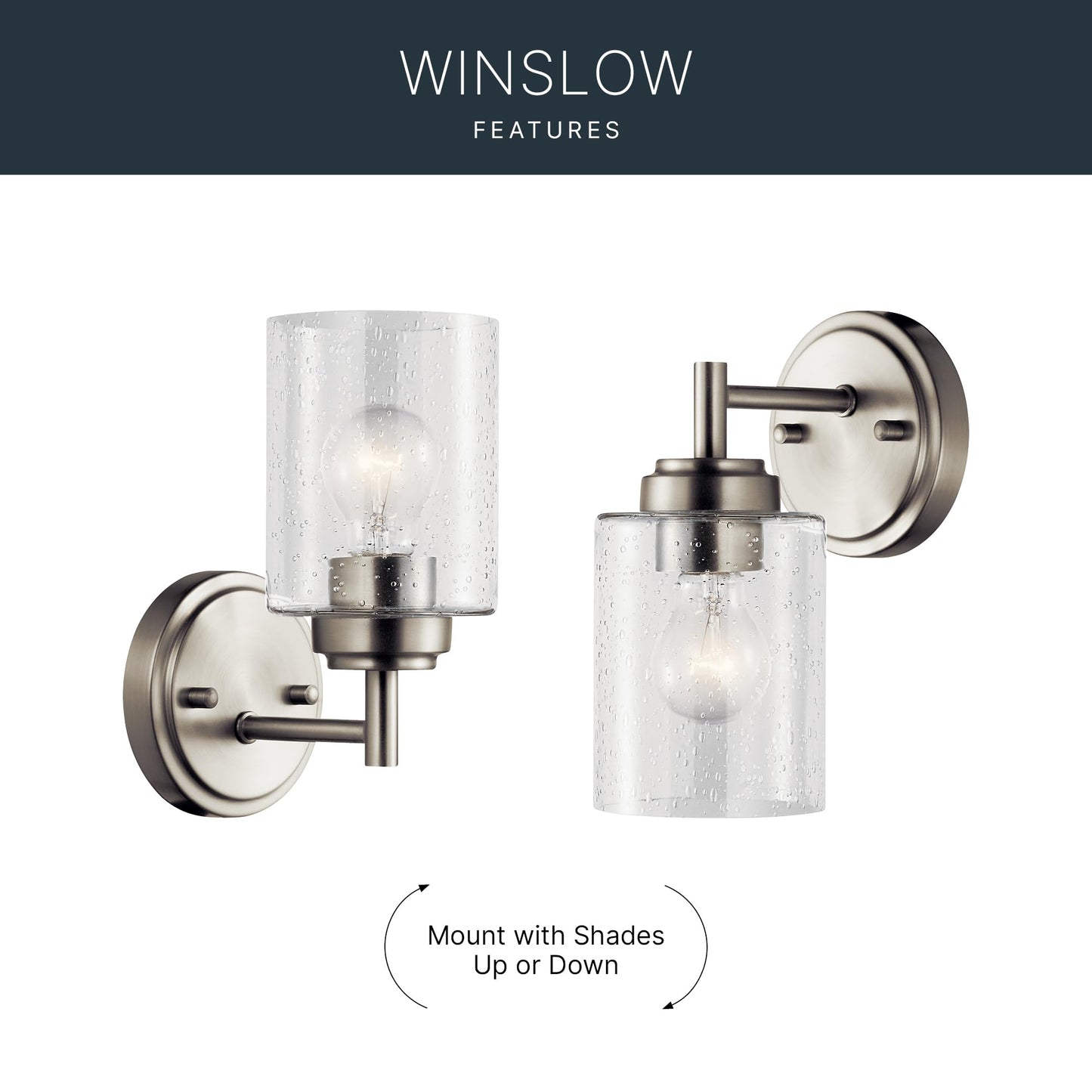 Kichler Winslow 9.25" Wall Sconce in Brushed Nickel, 1-Light Modern Wall Mount Fixture with Clear Seeded Glass , 45910NI