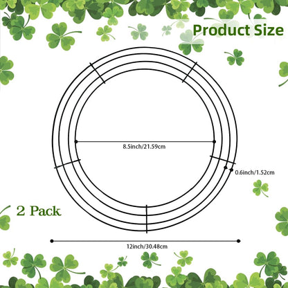 2 Pack Wreath Frames, 12 Inch Large Wire Wreath Frames Form, Dark Green Round Metal Wreaths Ring Frame for St Patricks Day Easter Wreaths Making Supply, Front Door DIY Craft Outdoor Home Decor