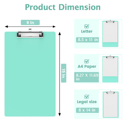 Macroclo Legal Size Clipboard, Teal Plastic 8.5 x 14 Clip Board for Lawers, Heavy Duty Butterfly Clip, 9 x 15 in, Office & School Supply(Pack of 10)