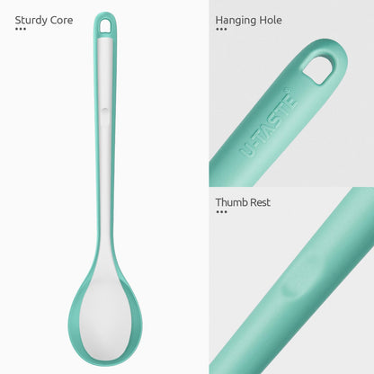 600ºF Heat Resistant Silicone Spoons: U-Taste 13.3in Solid & Slotted Kitchen Cooking Tool, Nonstick Long Rubber Utensil, Sturdy for Mixing, Serving, Stirring, Frying, Basting (Aqua Sky, 2PCS)