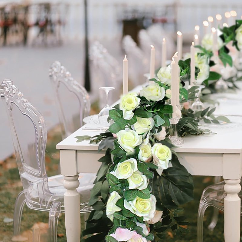 YRIOWMI 10PCS Fake Rose Garland, 7.5Ft Artificial Vines Flowers Hanging Rose Vine for Table Wedding Backdrop Arch Wall Party Mantle Festival Decor (Snowy White)