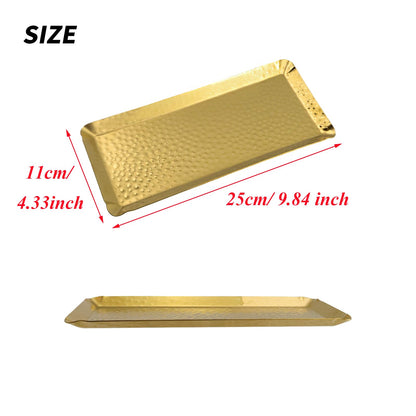 Antrader Hammered Rectangular Platter Serving Tray,Stainless Steel Decorative Storage Tray, Gold (10-Inch by 4-Inch)
