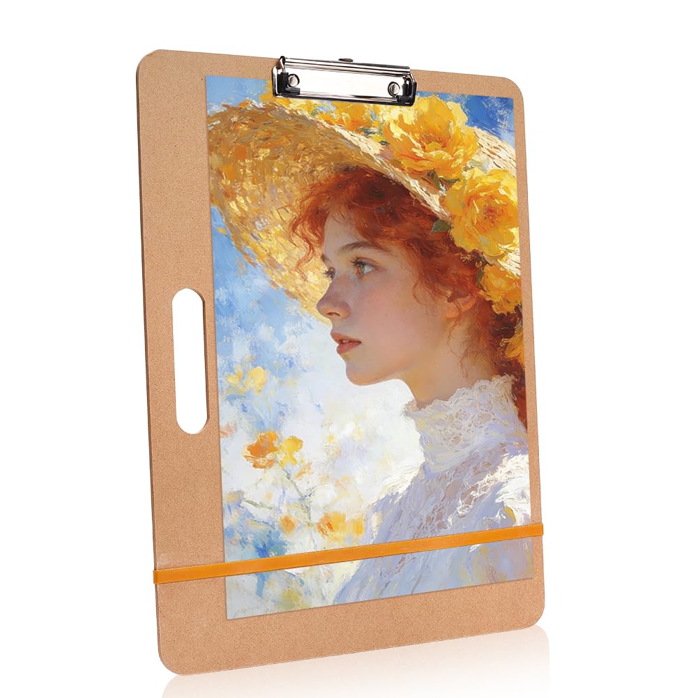 MAYJOYDIY 17"x13" Drawing Board with Handle Portable Sketch Board with Adjustable Clip & Rubber Bands Artist Clipboard Easel for Adults Classroom Studio Drafting Painting Supplies