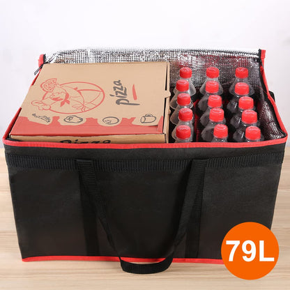 Bodaon Insulated Food Delivery Bag for Hot and Cold Meal, XXX-Large Grocery Tote Insulation Bag for Catering/Drivers, Pizza Warmer, Grocery Bags, Cooler Bag, food warmers for parties (Black-Red, 1Pk)