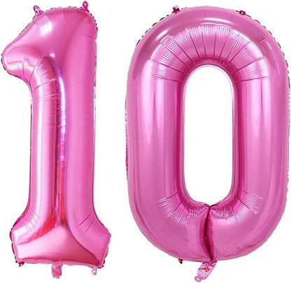 GOER Jumbo Number 10 Balloons - 42 Inch Hot Pink Foil Helium Balloons for 10th Birthday Party Decorations