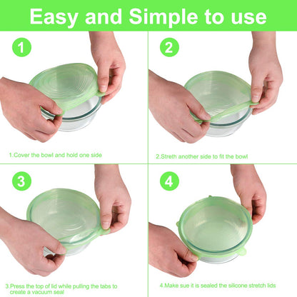 ONEGOL Silicone Stretch Lids for Food Storage in Fridge, 12 Pack Silicone Lids, Reusable Food Grade Silicone Bowl Covers for Cups, Bowls and Dish, 6 Sizes Round and Rectangle Shape