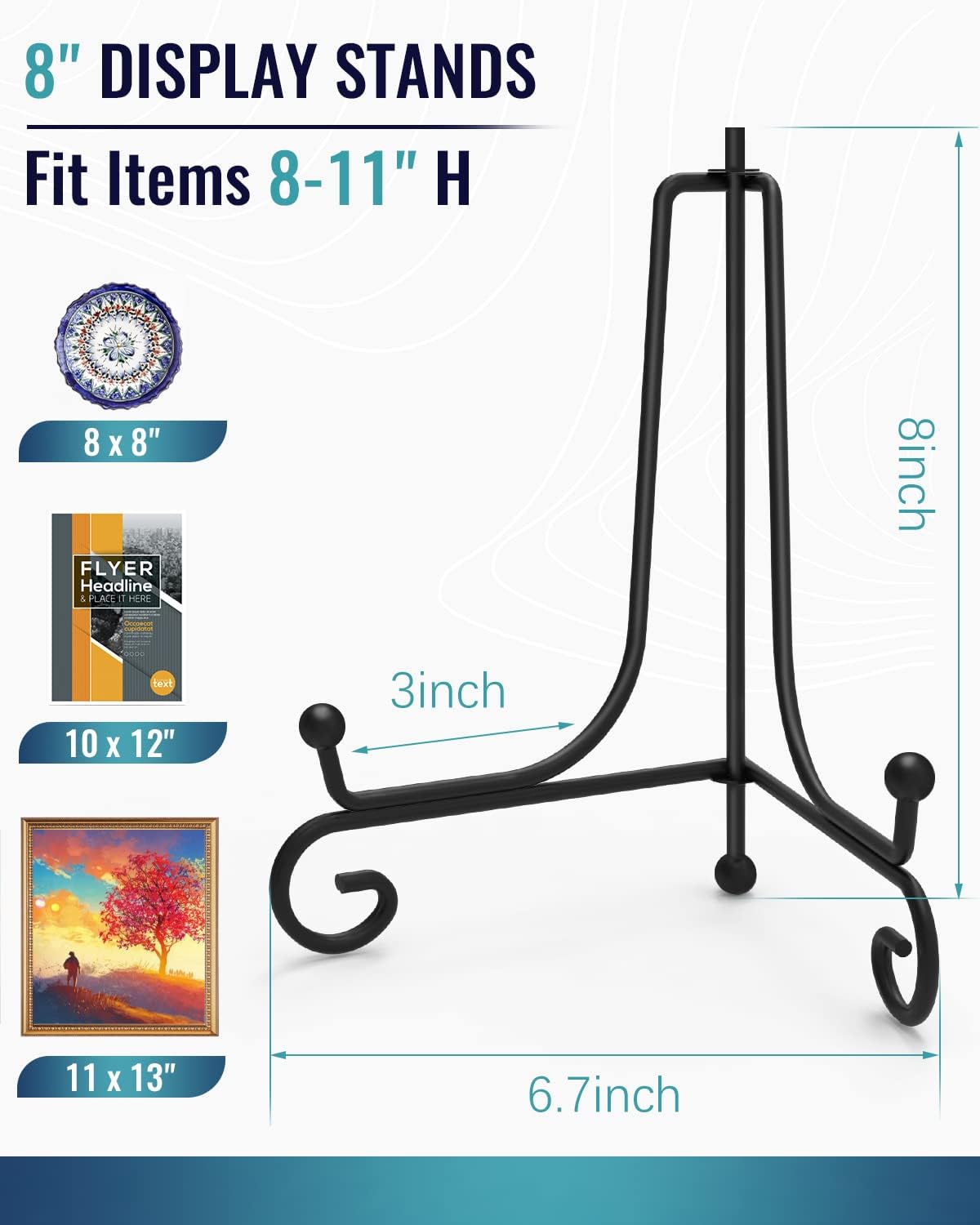 Iron Display Stand 5 Packs, 8 Inches Plate Stand for Photo, Artwork, Collection, Black Easel Holder