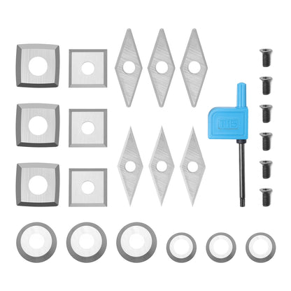 18pcs Tungsten Carbide Cutters Inserts Set, SainSmart Wood Lathe Turning Tool Replacement Cutter Accessories, 11mm Square, 11mm Square with Radius, 12mm Round, 8.9mm Round, 30x10mm & 28x10mm Diamond