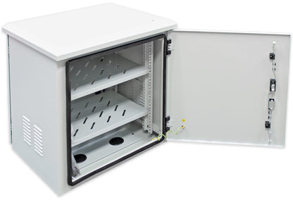 Electriduct 12U Outdoor Cabinet 21.6 Inch Depth IP55 Weather Resistant Enclosure Floor Mount Network Equipment Front & Back Doors, 2 Locks, 4 Keys, 2 Shelves, 2 Fans, Thermostat (600 x 550 mm), White