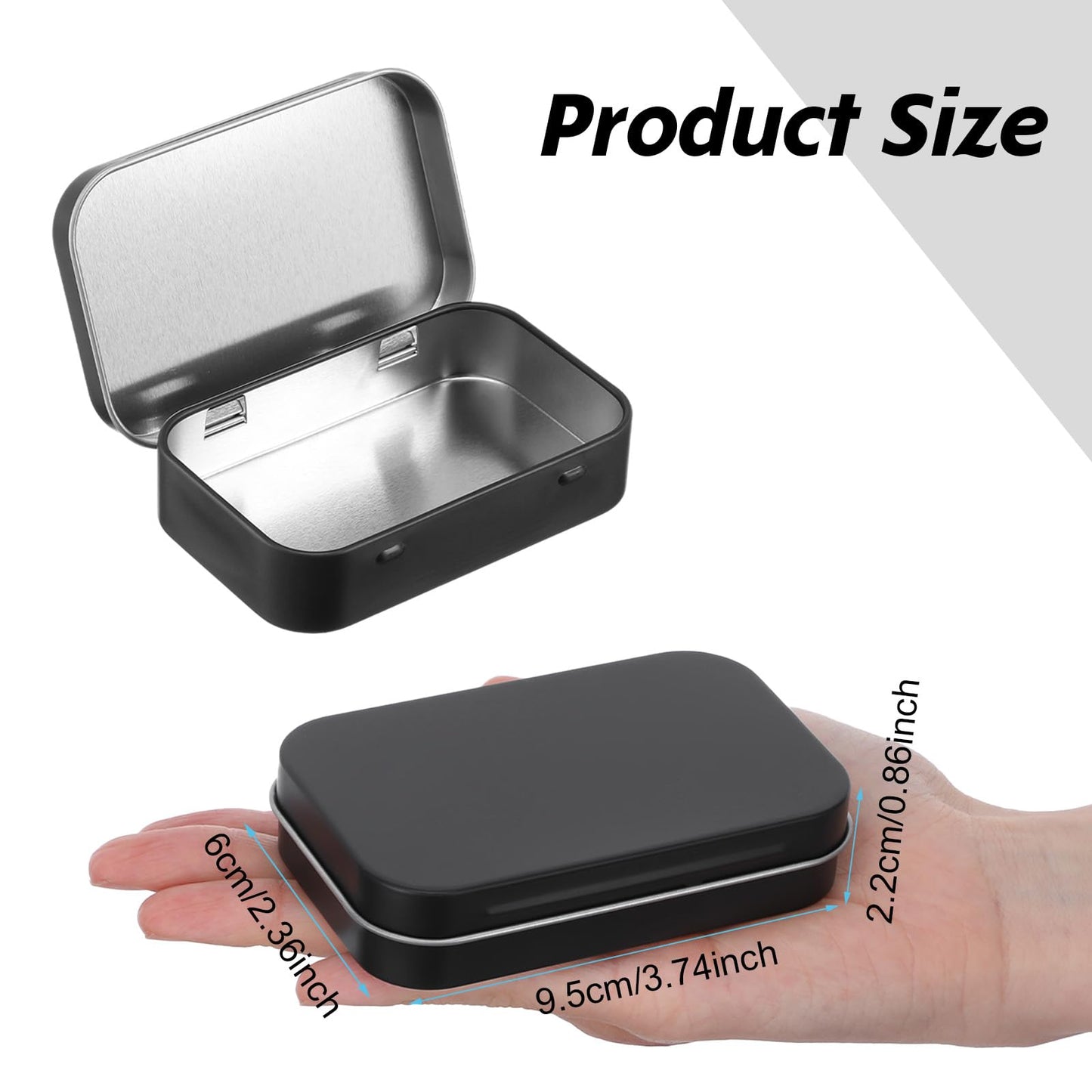 50 Pack Metal Rectangular Hinged Tins, 3.74x2.36x0.86 Inch Matte Black Mini Tin Box Bulk Small Empty Storage Tins with Lids, Portable Organizer Containers for Storage Mint Candy Pins Jewelry Crafts