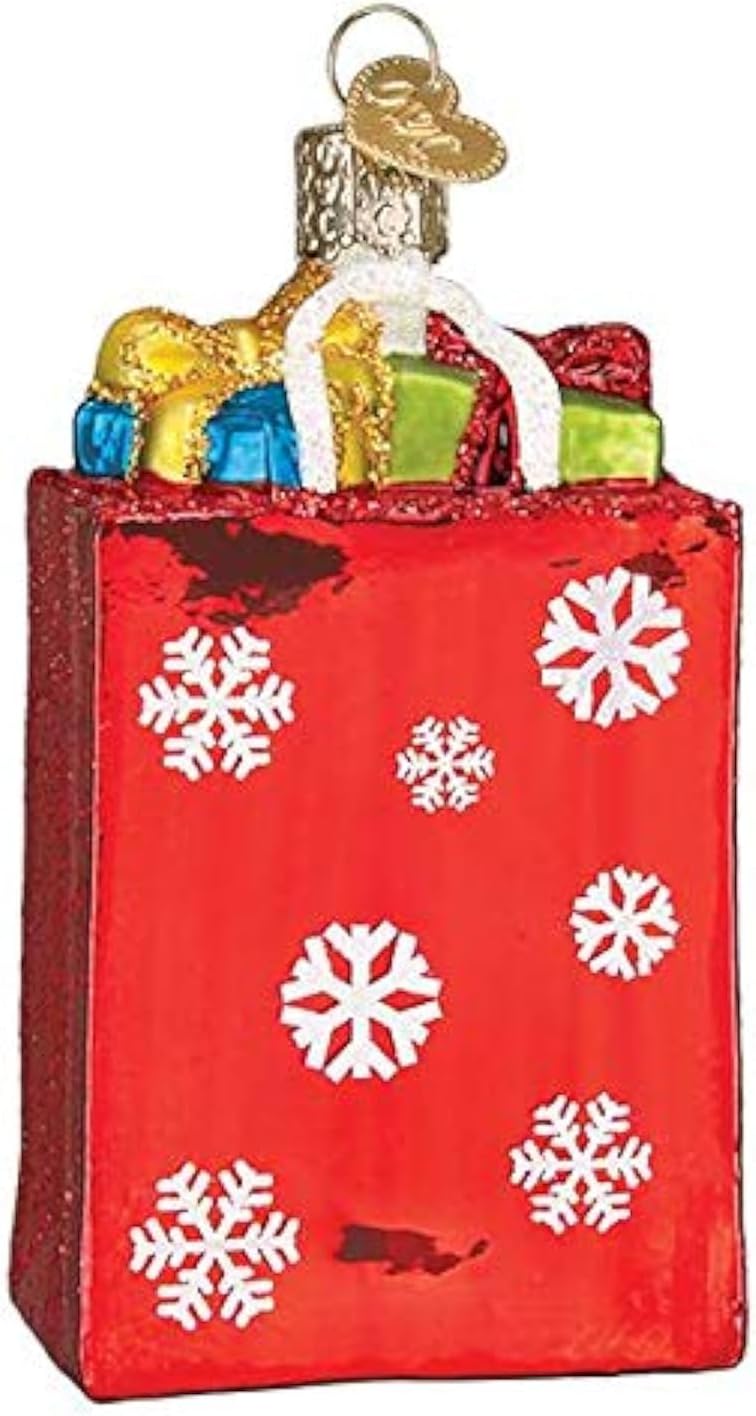 Glass Blown Ornament with S-Hook and Gift Box, Holiday Shopping Bag Selection (32396)