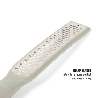 Calphalon Edge Stainless Steel Handheld Grater Lemon Zester W/Cover & Rubber Handle - Taupe