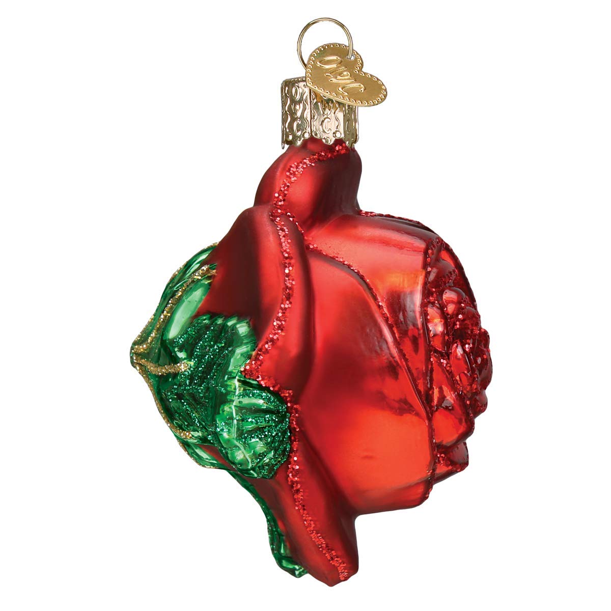 Old World Christmas Red Rose Glass Blown Ornament for Christmas Tree, Handcrafted Holiday Decoration, Floral Collection