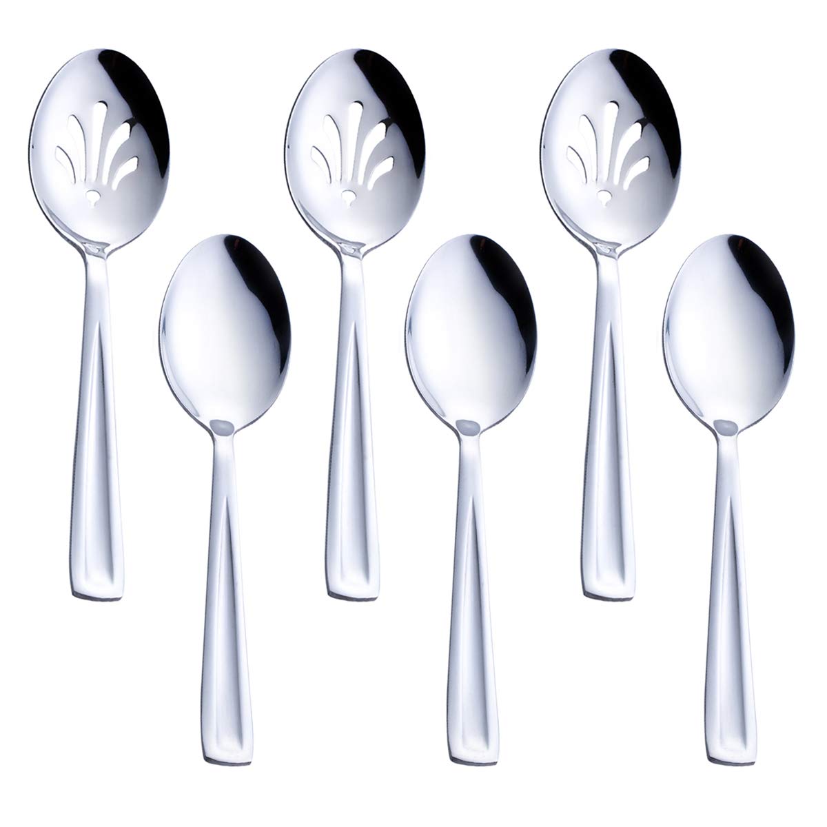 GoGeiLi Stainless Steel Serving Set, 3 Large Spoons and 3 Slotted Spoons, 9.5-inch Catering Set for Party, Banquet, Buffet, Dishwasher Safe